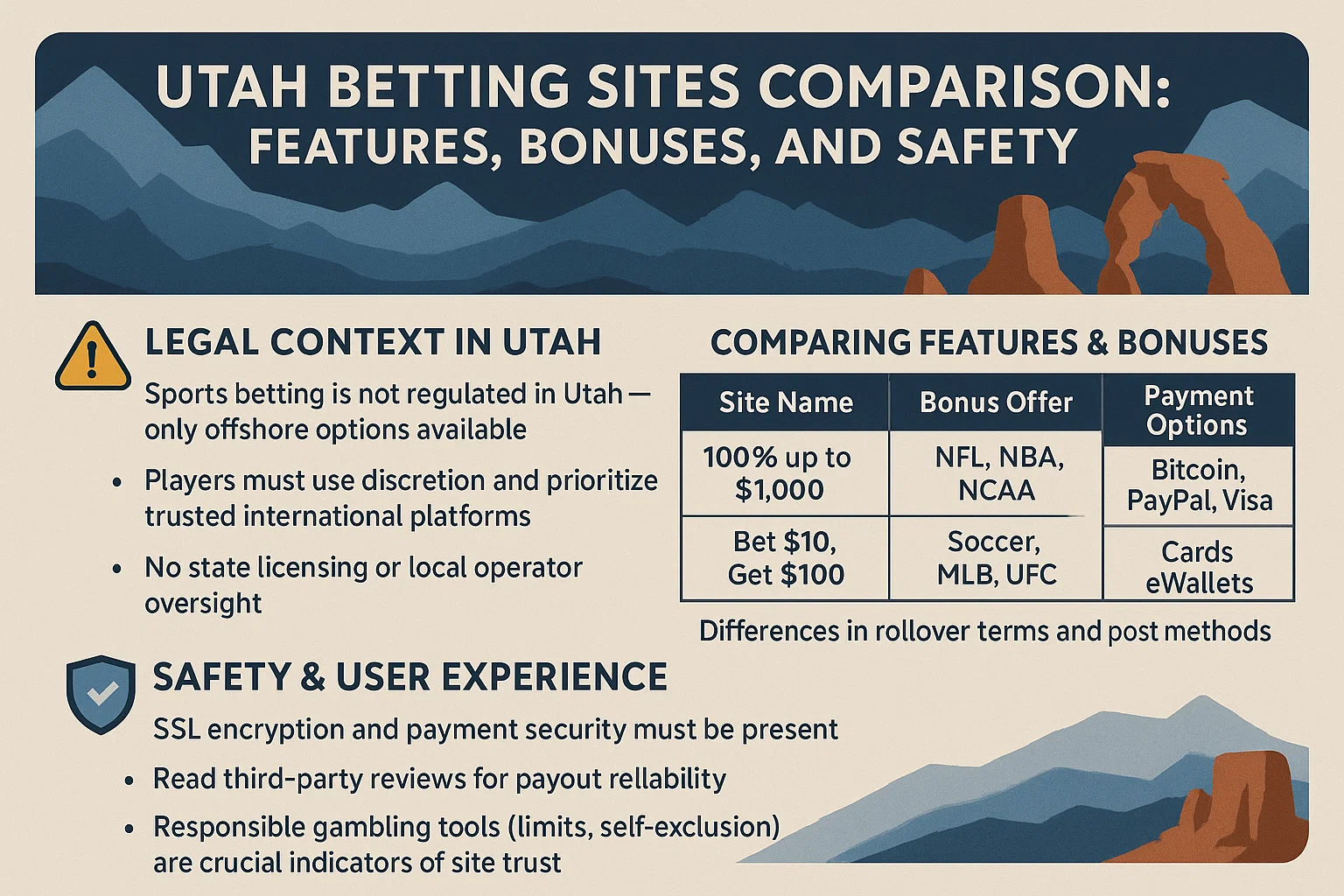 Utah Betting Sites Comparison: Features, Bonuses, and Safety